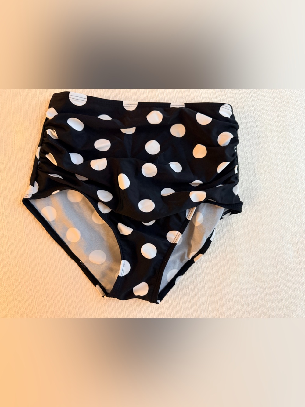 Cupshe Black & White Polka Dot High-Waist Bikini Bottoms with Ruching
